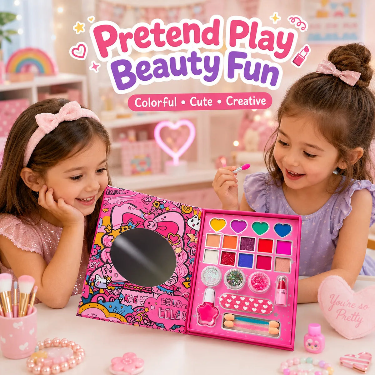 Hello Kitty Girls Pretend Makeup Set – 22 Piece Kids Beauty Play Set