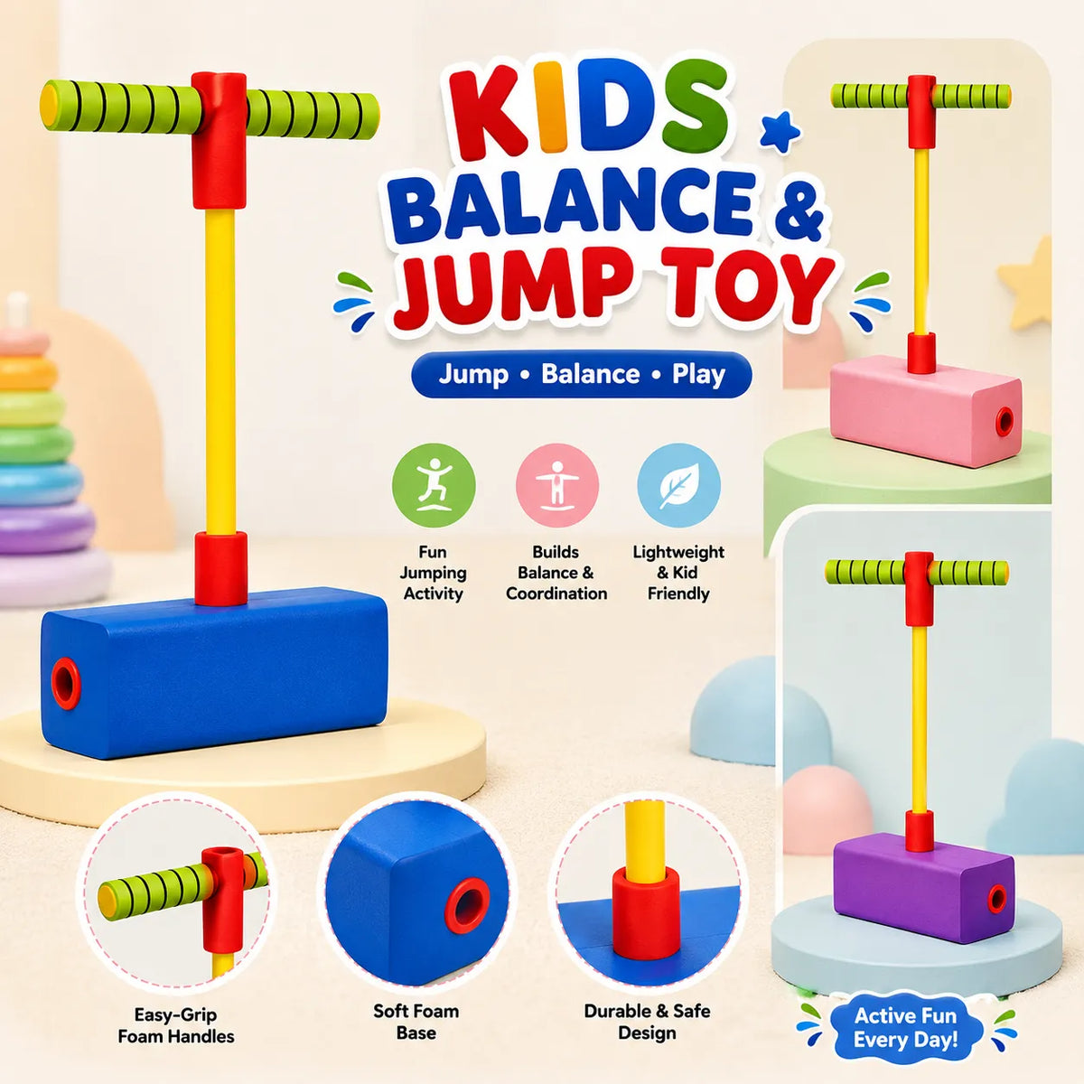 Kids Balance & Jump Frog Bouncer Toy – Grow Taller Active Play Equipment