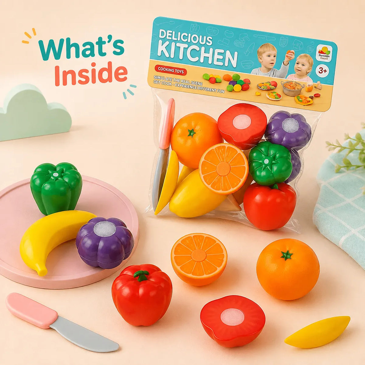 Kids Food Cutting Pretend Play Set