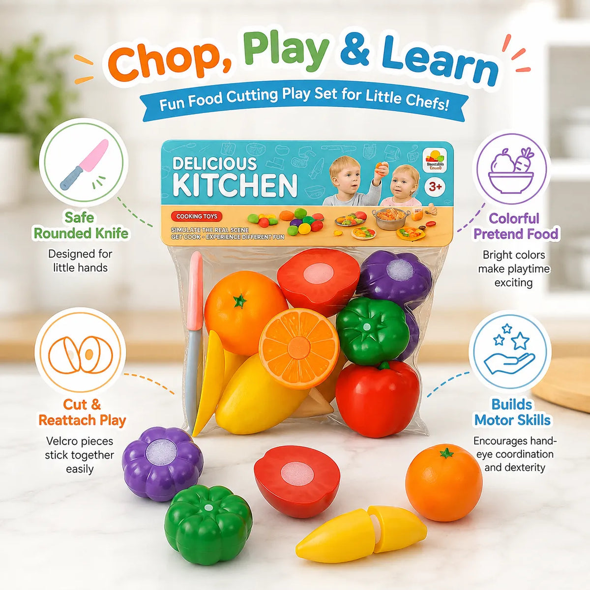 Kids Food Cutting Pretend Play Set