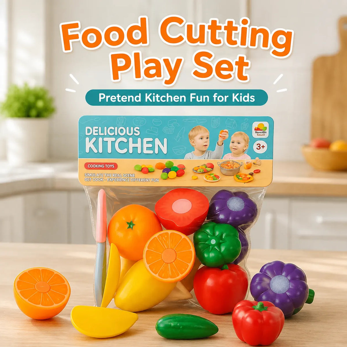 Kids Food Cutting Pretend Play Set