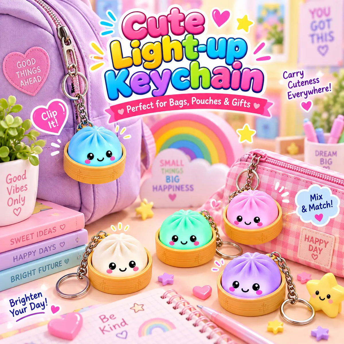 LED Flashing Mini Dumpling Keychain – Light-up Accessory for Kids