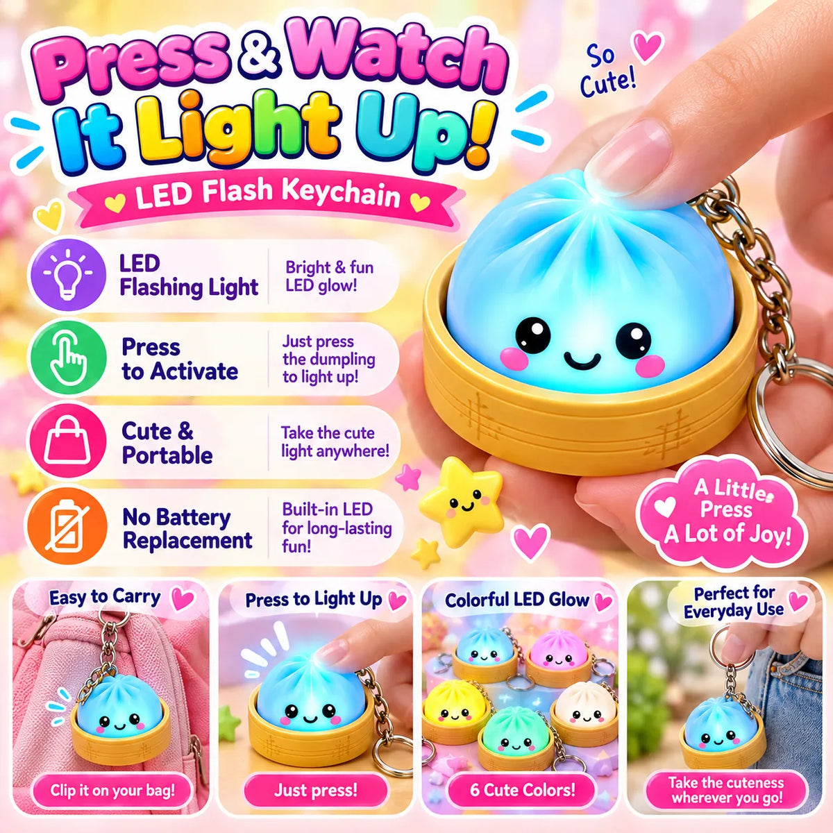 LED Flashing Mini Dumpling Keychain – Light-up Accessory for Kids