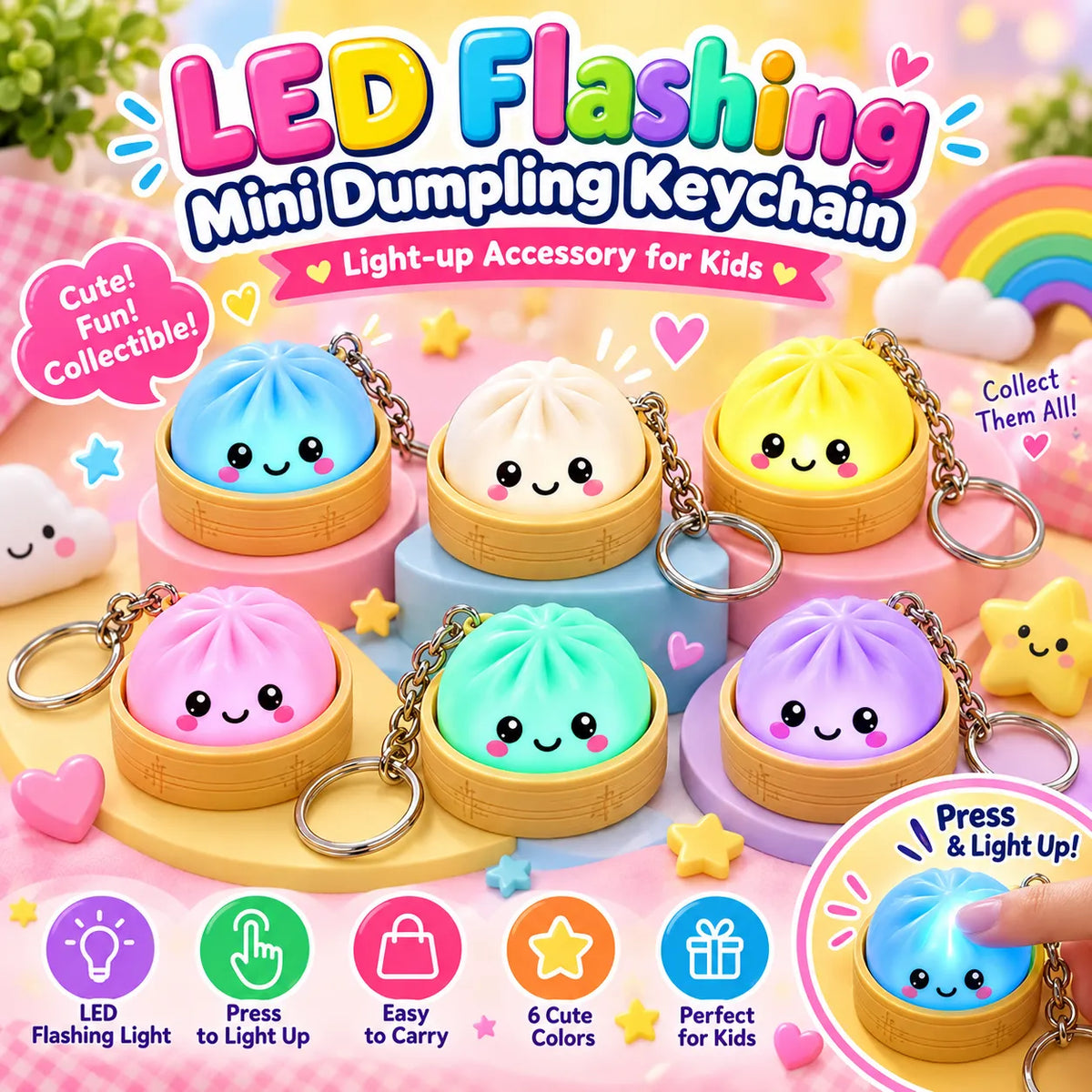 LED Flashing Mini Dumpling Keychain – Light-up Accessory for Kids