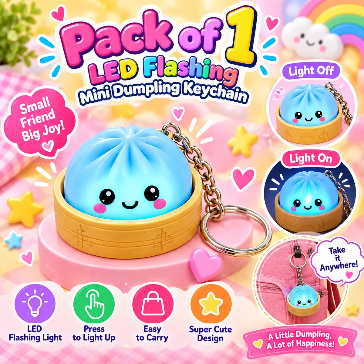 LED Flashing Mini Dumpling Keychain – Light-up Accessory for Kids