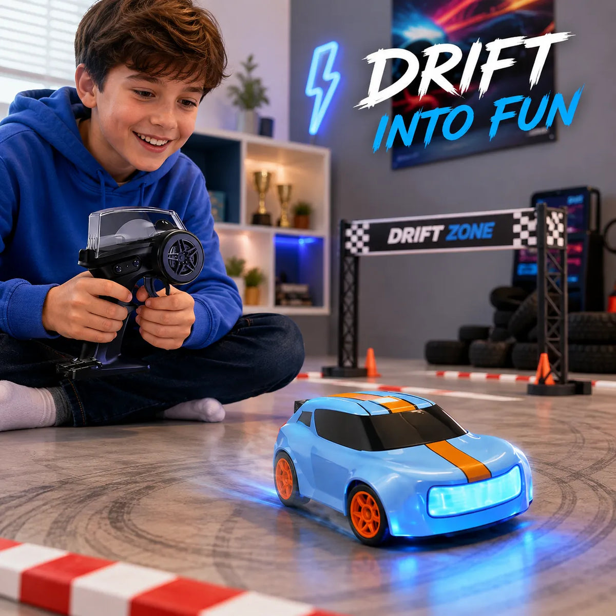 Lighting Mini Desktop Drift RC Car 1/64 Scale 4WD – Remote Control Racing Toy