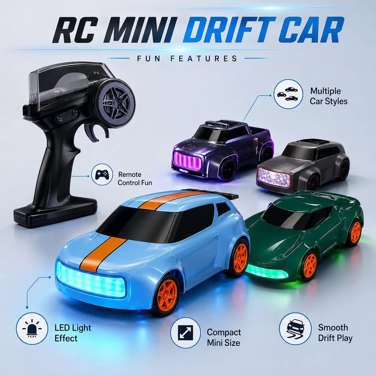 Lighting Mini Desktop Drift RC Car 1/64 Scale 4WD – Remote Control Racing Toy