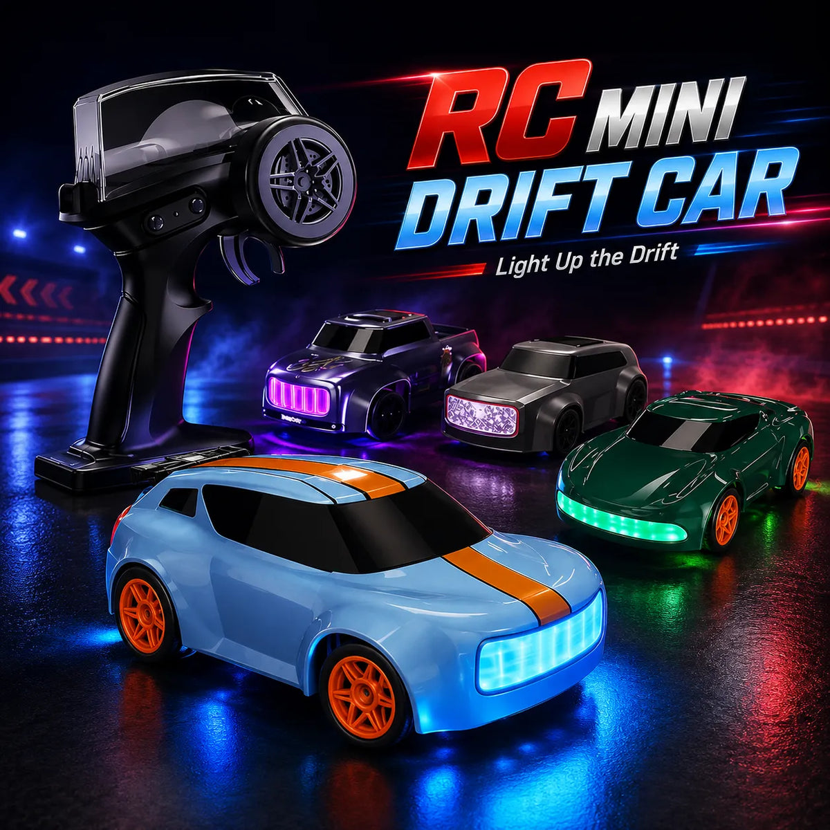 Lighting Mini Desktop Drift RC Car 1/64 Scale 4WD – Remote Control Racing Toy