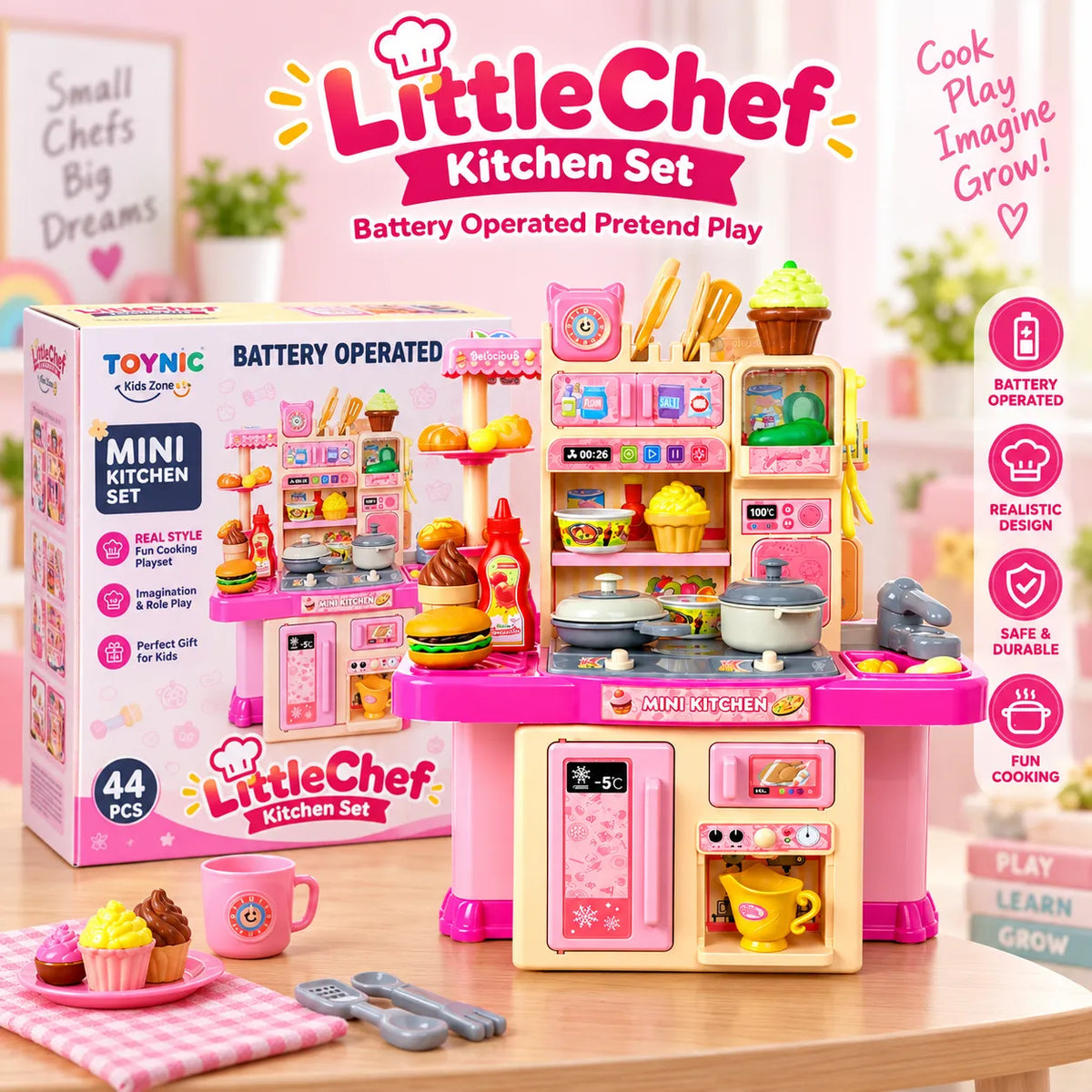 LittleChef Kitchen & Crockery Play Set – Kids Pretend Cooking Playset | Toynic Kids Zone