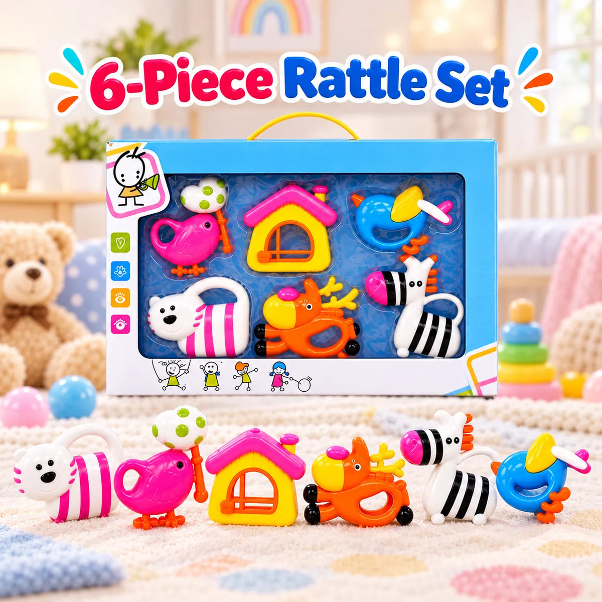 Loving Hut Rattles Set for Babies – Sensory Development Toys