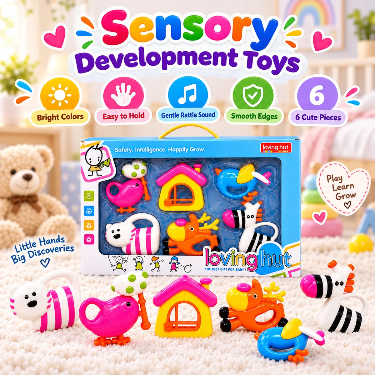Loving Hut Rattles Set for Babies – Sensory Development Toys