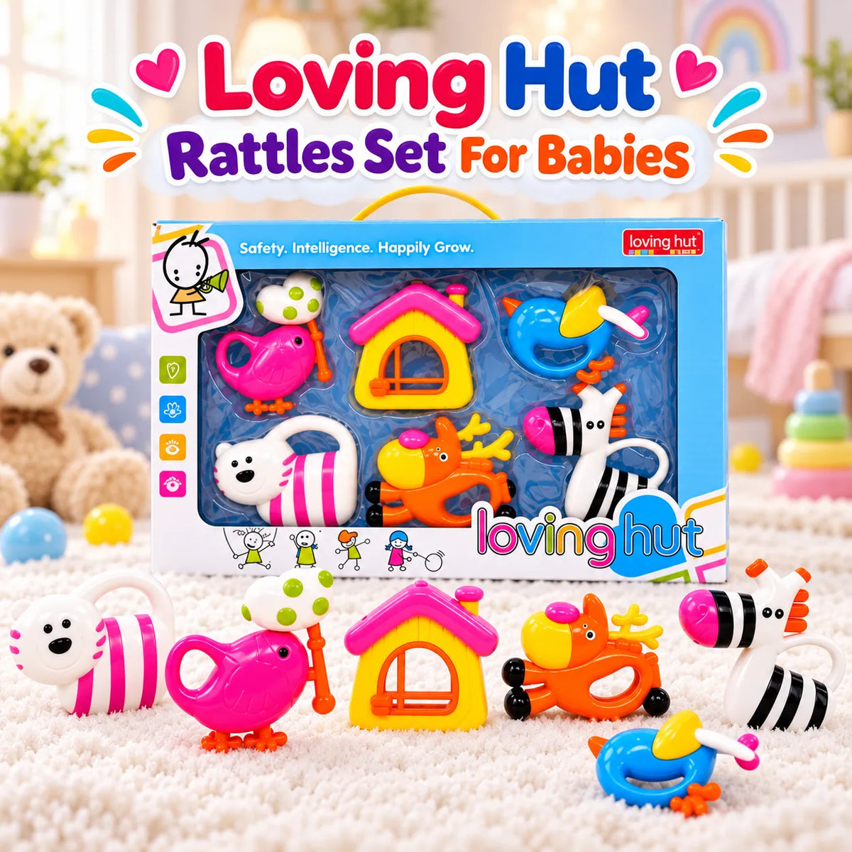 Loving Hut Rattles Set for Babies – Sensory Development Toys
