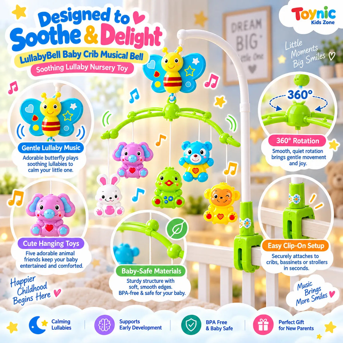 LullabyBell Baby Crib Musical Bell – Soothing Lullaby Nursery Toy