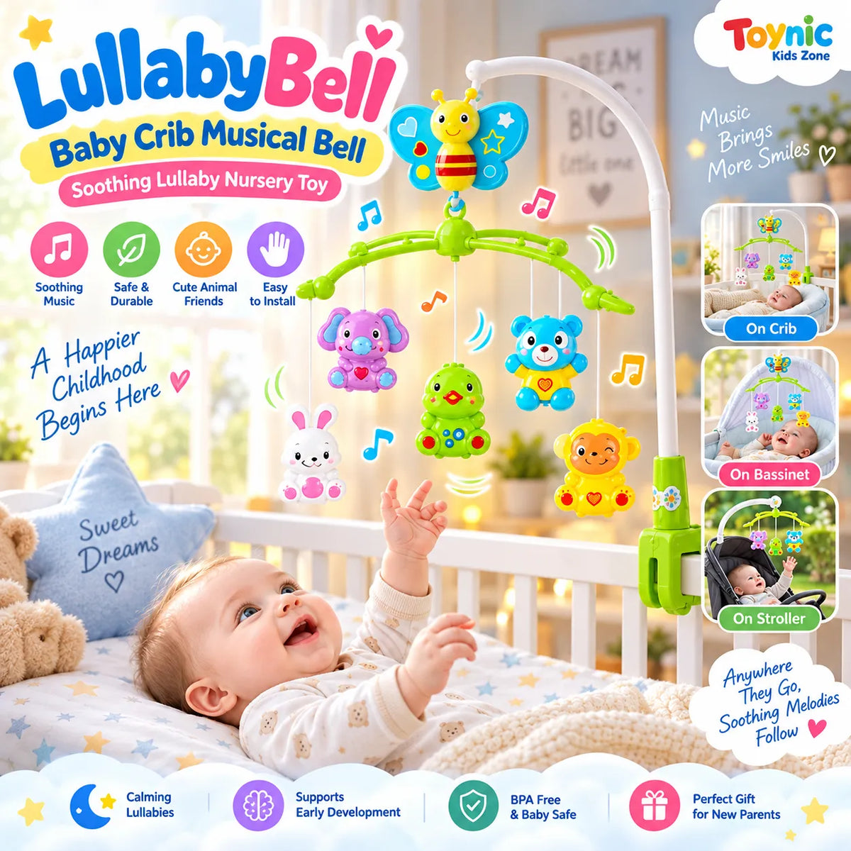LullabyBell Baby Crib Musical Bell – Soothing Lullaby Nursery Toy
