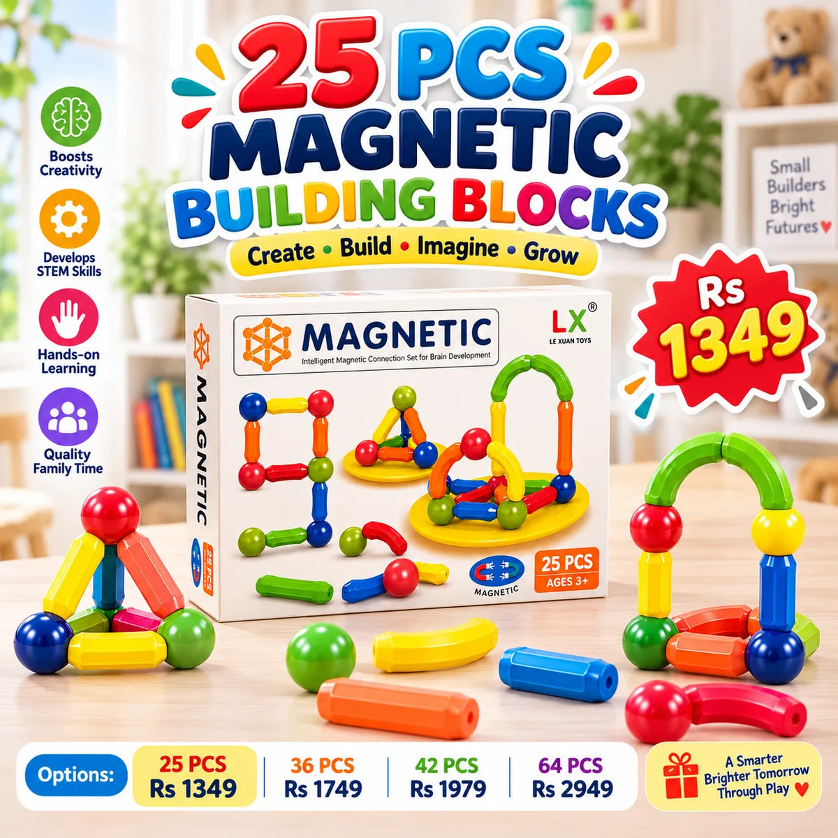 MagiBuild Magnetic Building Blocks – STEM Construction Tiles for Kids | Toynic Kids Zone