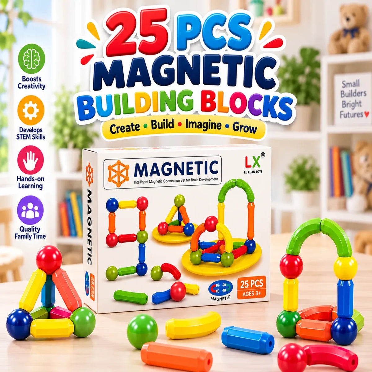 MagiBuild Magnetic Building Blocks – STEM Construction Tiles for Kids | Toynic Kids Zone