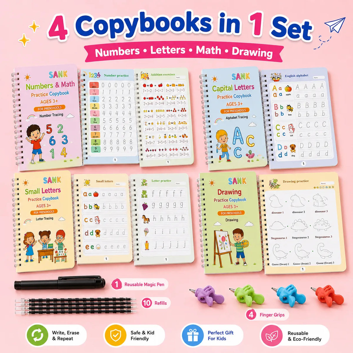 Magic Practice Copybook Set of 4 Reusable Handwriting