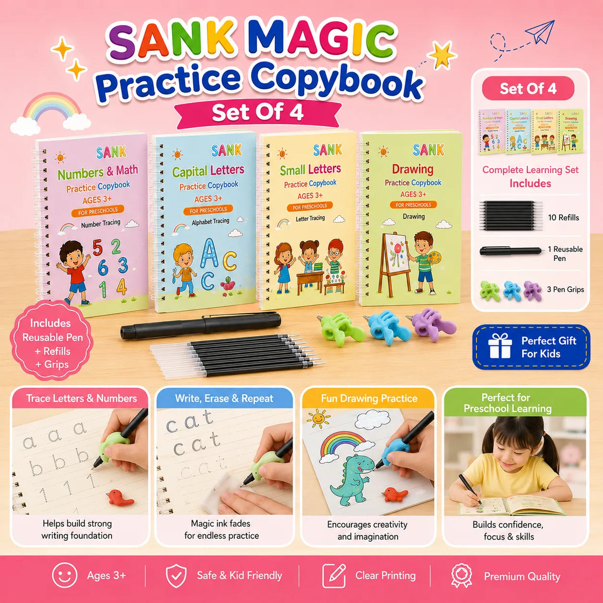 Magic Practice Copybook Set of 4 Reusable Handwriting