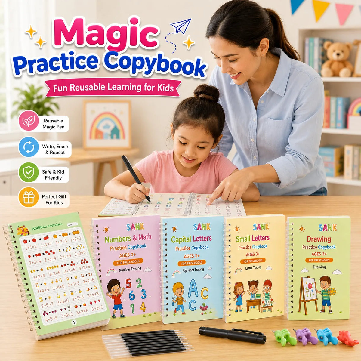 Magic Practice Copybook Set of 4 Reusable Handwriting