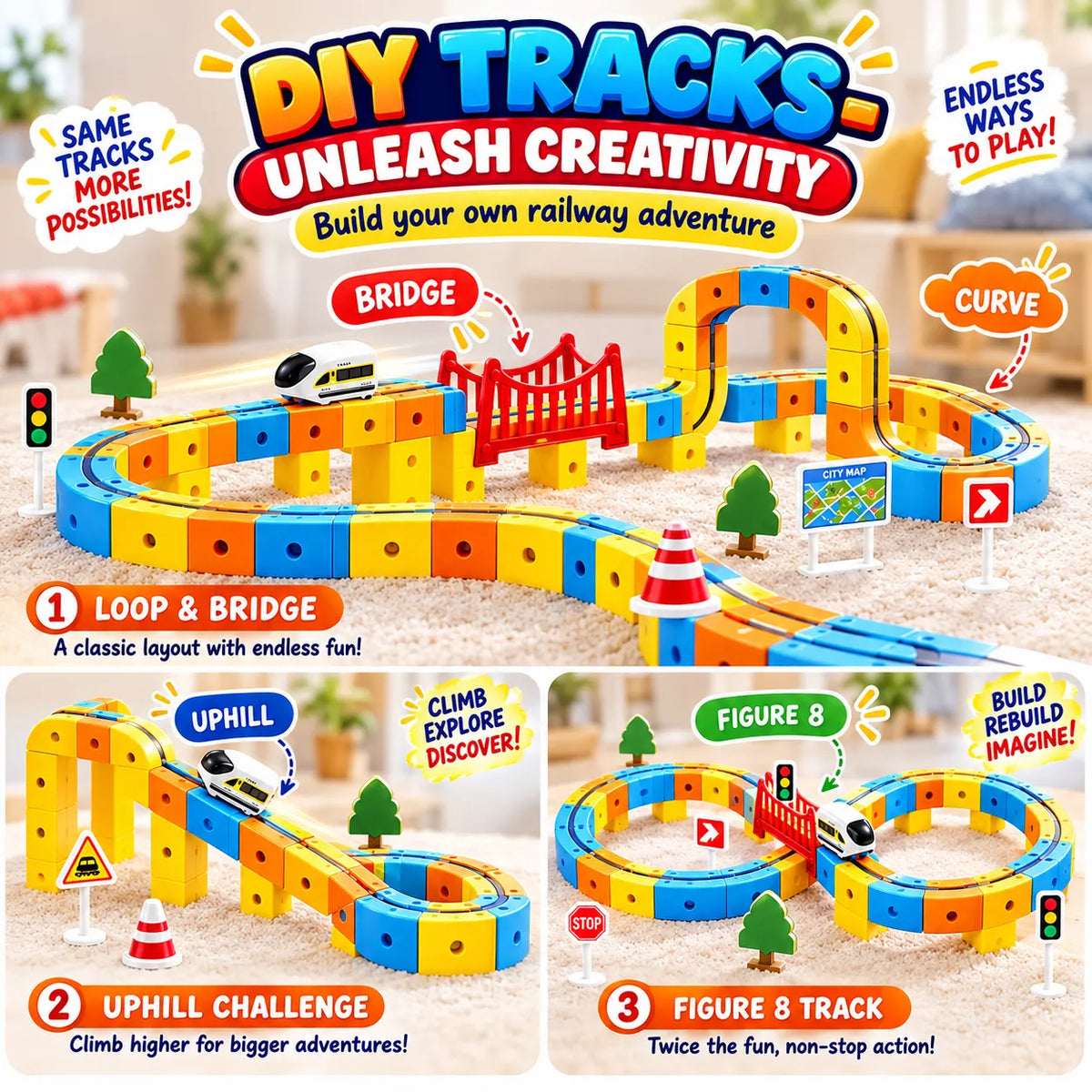 MagnetRail 67-Piece Magnetic Train Set – Remote Control Railway Toy with Lights