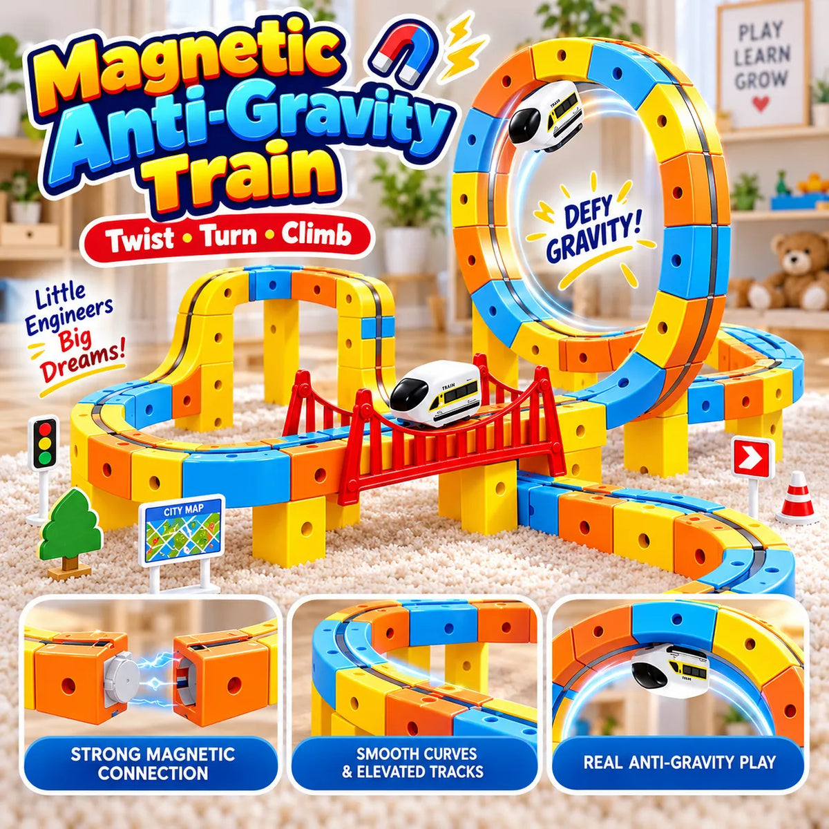 MagnetRail 67-Piece Magnetic Train Set – Remote Control Railway Toy with Lights