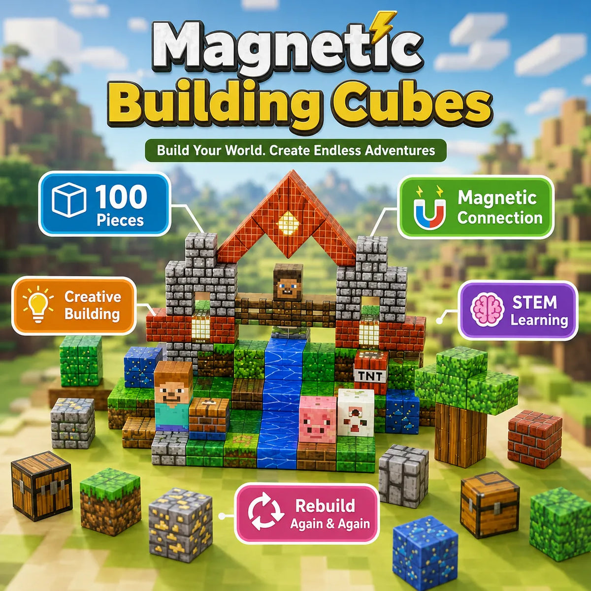 Minecraft Magnetic Building Blocks Cubes For Kids