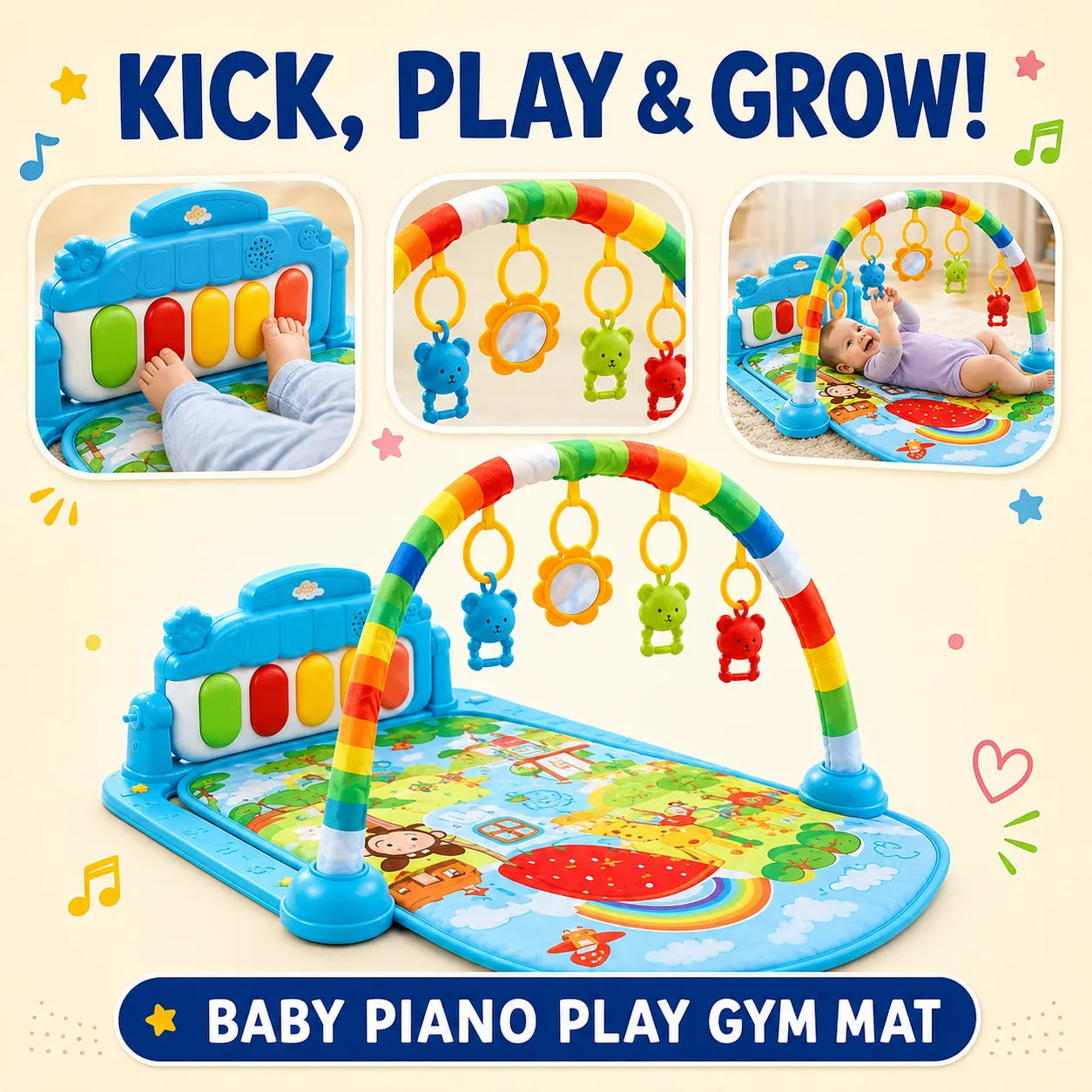 CradleGym Play Gym & Rattles Mat – Baby Activity Mat with Hanging Rattles | Toynic Kids Zone