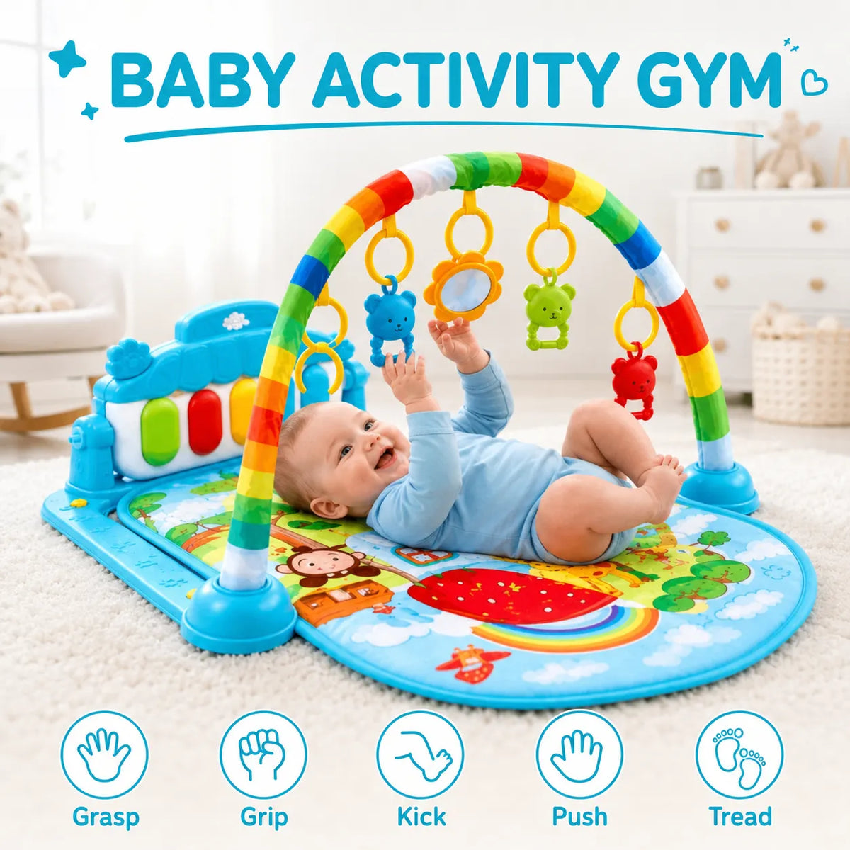 CradleGym Play Gym & Rattles Mat – Baby Activity Mat with Hanging Rattles | Toynic Kids Zone