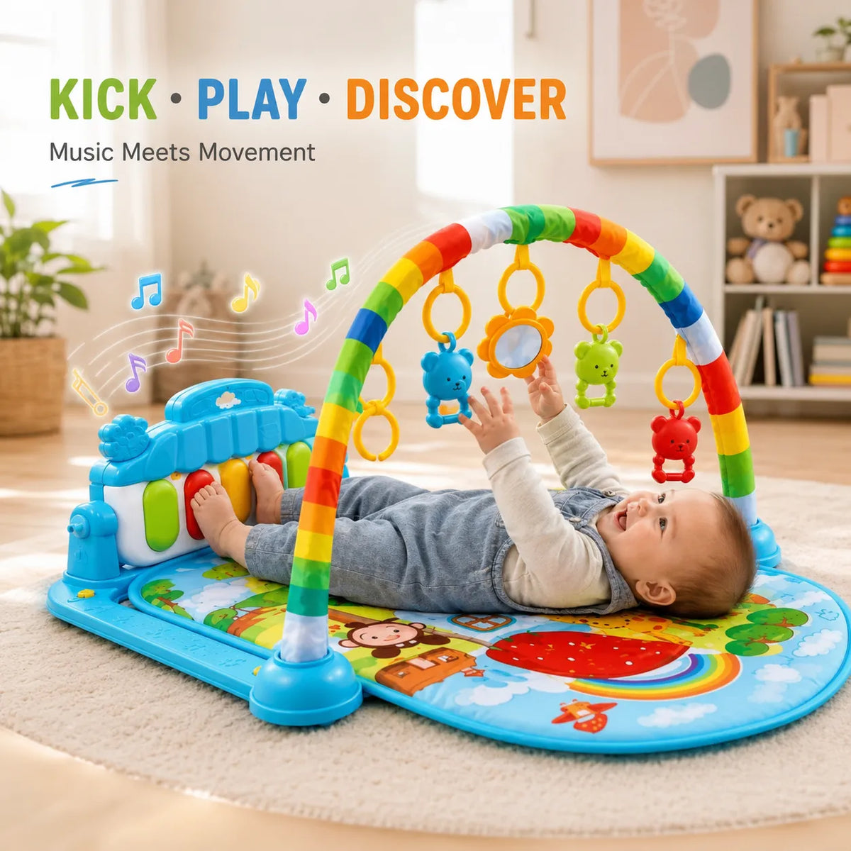 CradleGym Play Gym & Rattles Mat – Baby Activity Mat with Hanging Rattles | Toynic Kids Zone