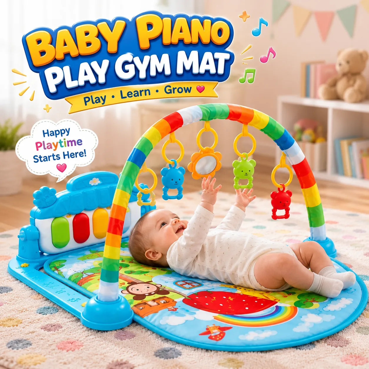 CradleGym Play Gym & Rattles Mat – Baby Activity Mat with Hanging Rattles | Toynic Kids Zone