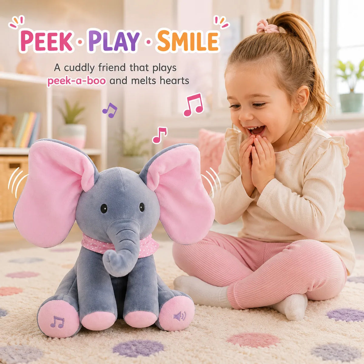 Musical Soft Peek-A-Boo Elephant Baby Toy
