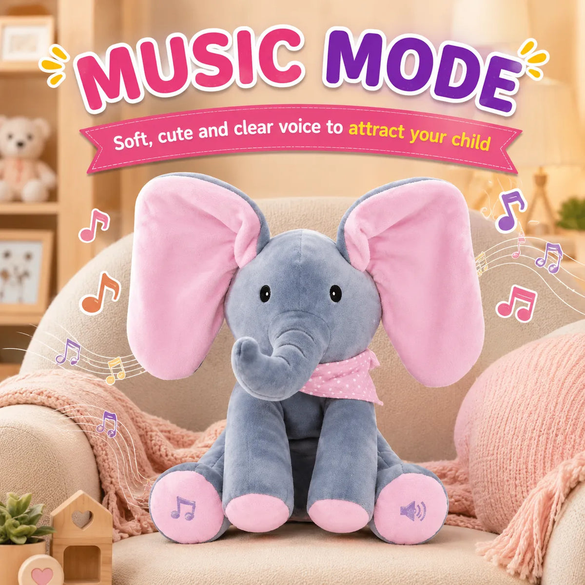 Musical Soft Peek-A-Boo Elephant Baby Toy