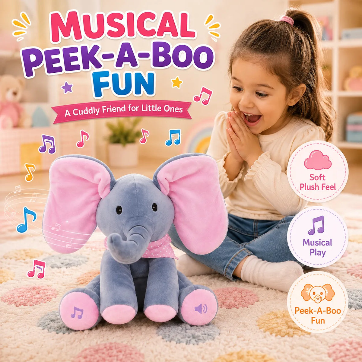 Musical Soft Peek-A-Boo Elephant Baby Toy