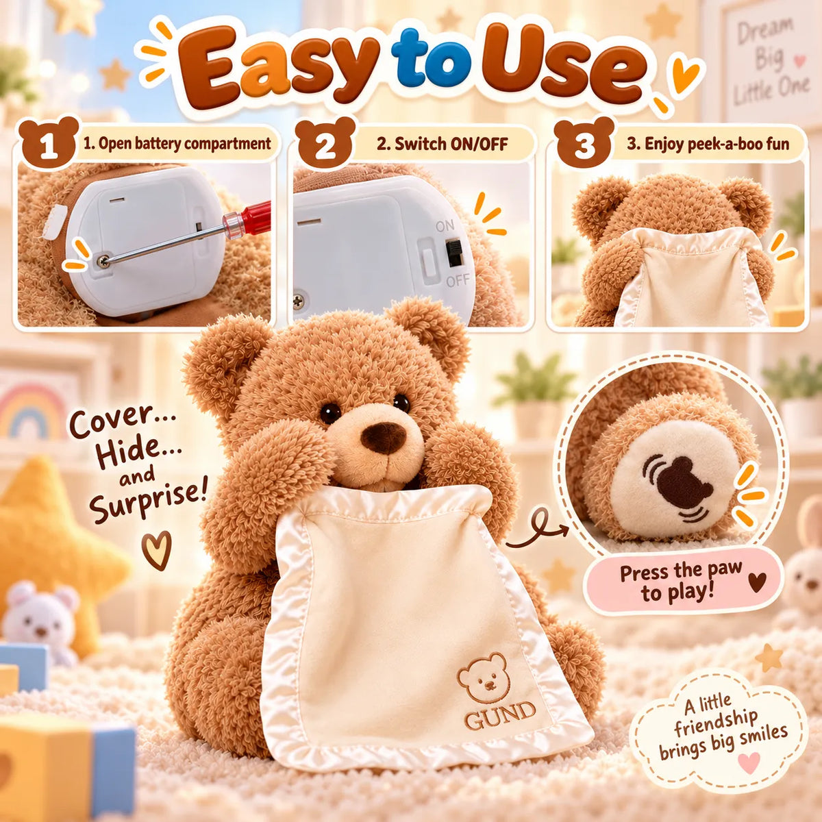 PeekyTeddy Hide & Seek Plush Bear – Interactive Peek-a-Boo Teddy Toy | Toynic Kids Zone