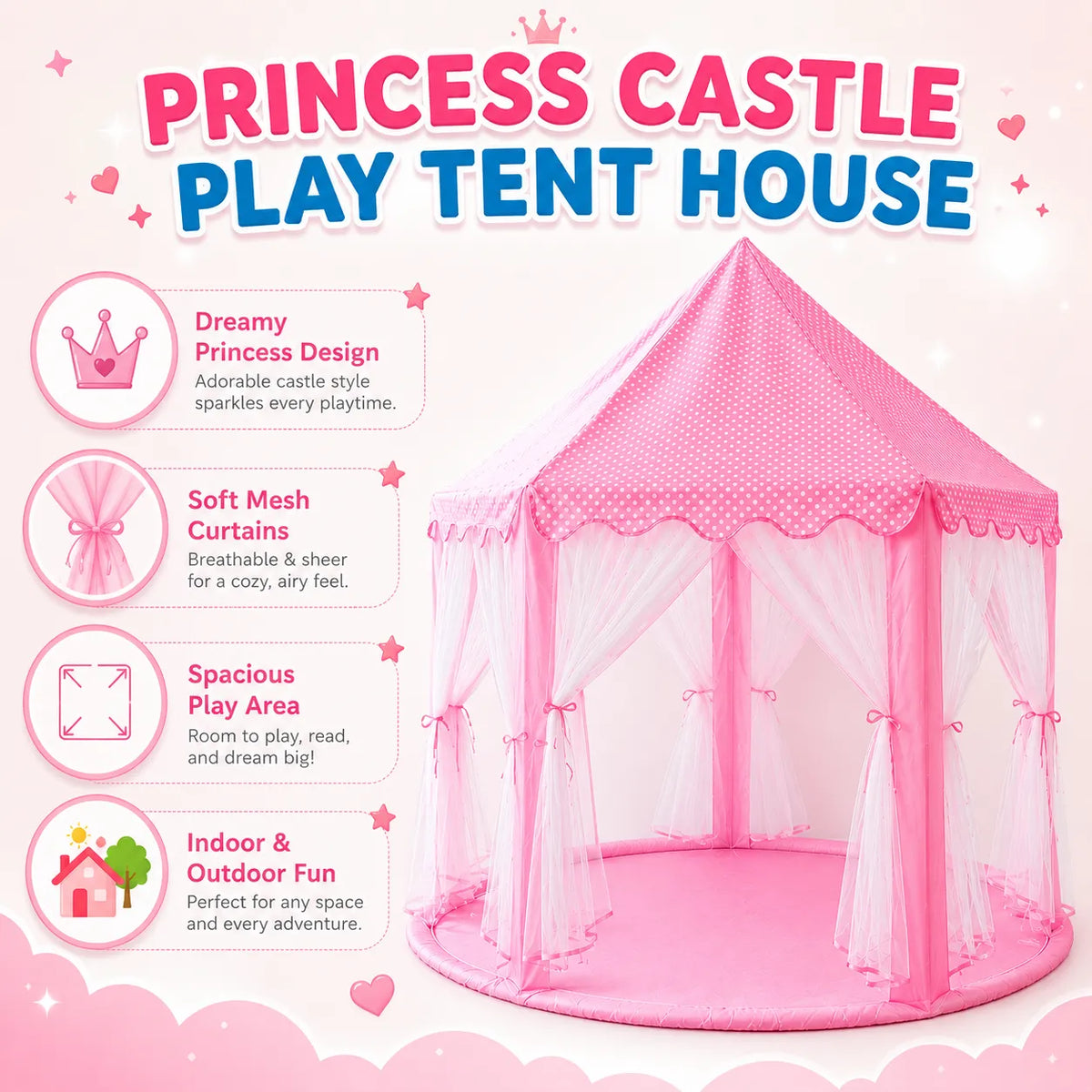 Princess Castle Play Tent House for Kids – Dreamy Playhouse & Indoor Fort