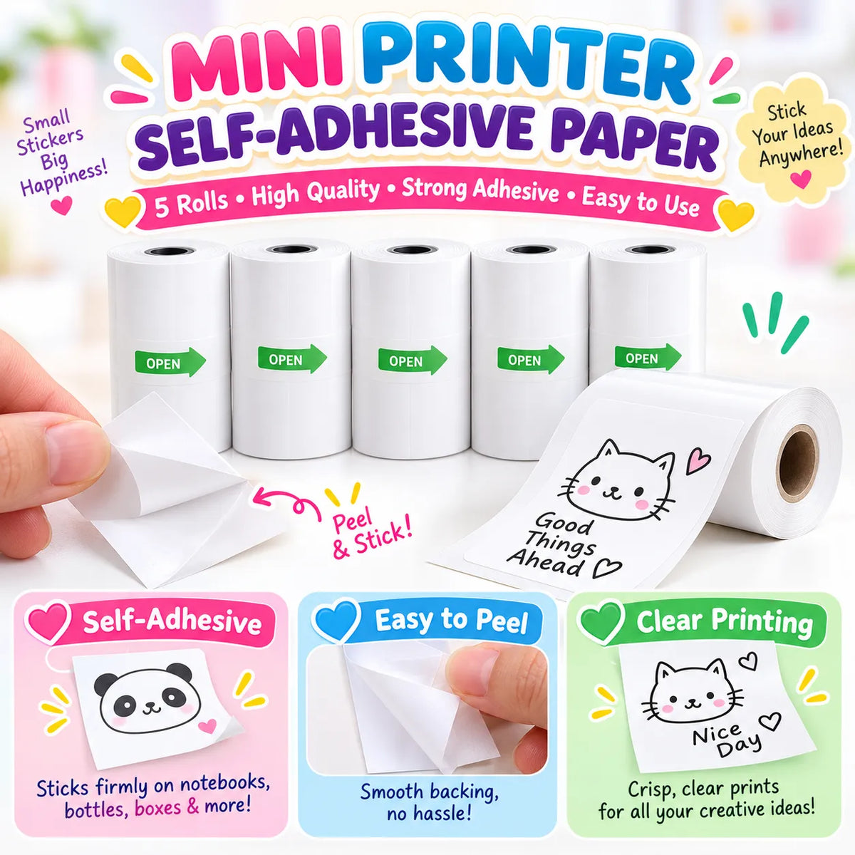 PrintPocket Thermal Sticker Paper Rolls – Inkless Bluetooth Pocket Printer