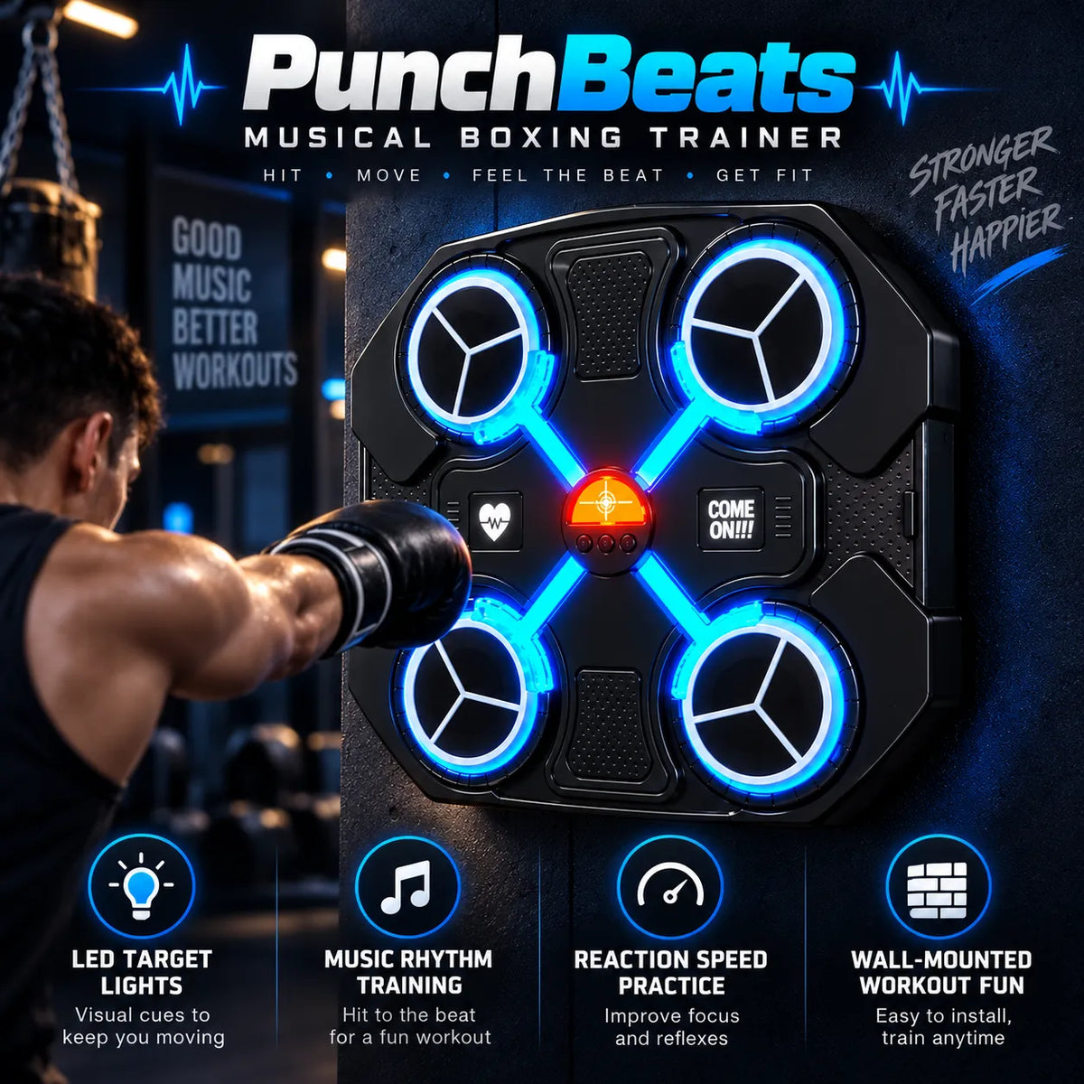 PunchBeats Musical Boxing Trainer – LED Music Boxing Workout Machine