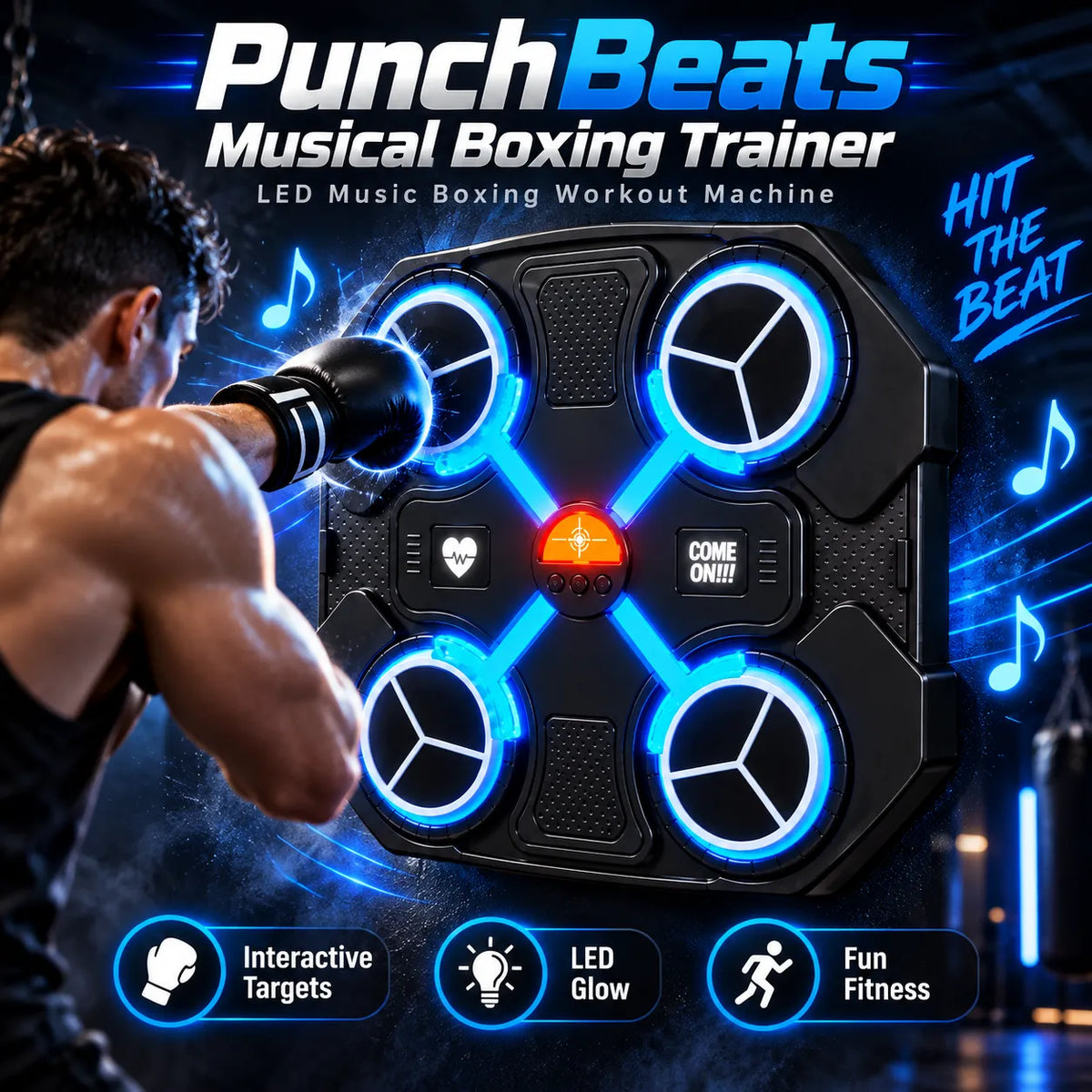PunchBeats Musical Boxing Trainer – LED Music Boxing Workout Machine
