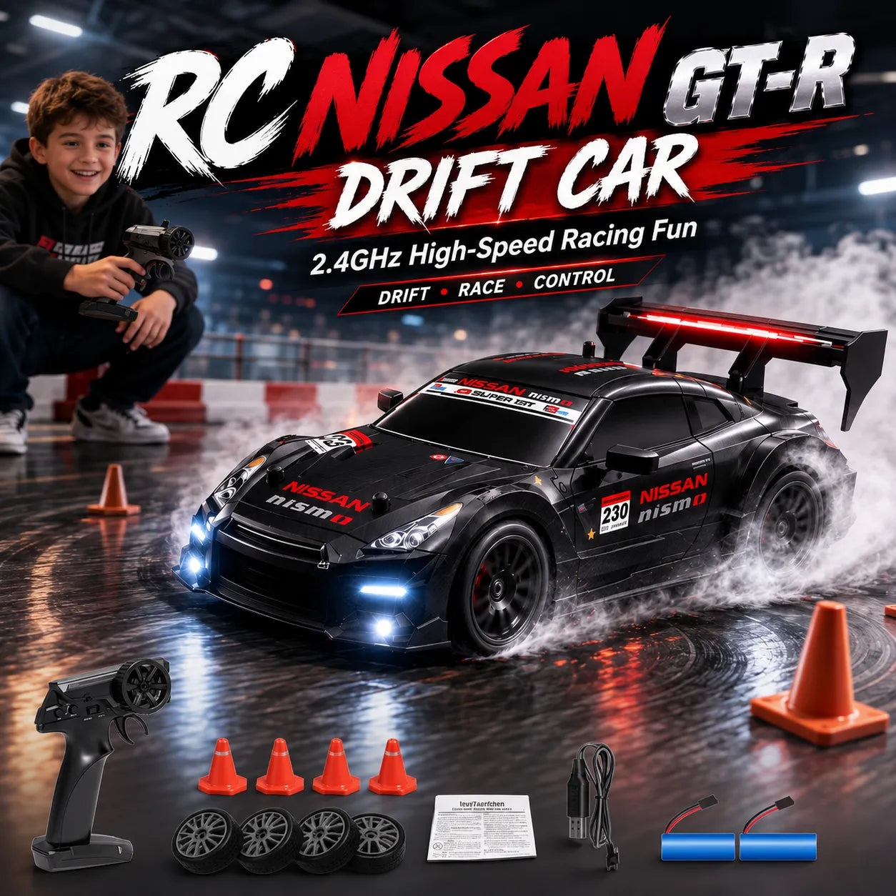 RC Nissan GT-R Drift Car for Kids – 2.4GHz High Speed Racing Toy with Remote Control