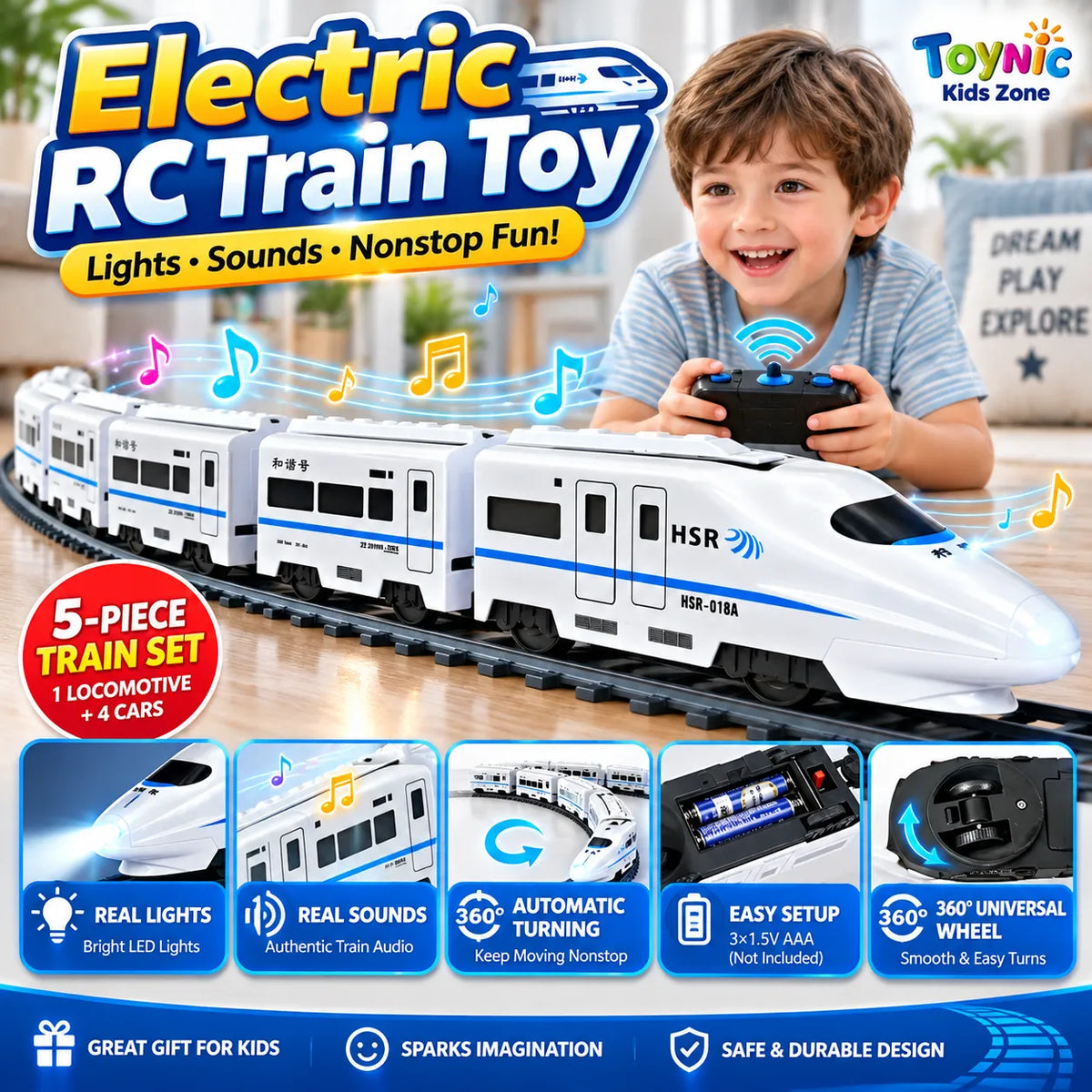 RailRider Electric RC Train Set – Remote Control Railway Toy with Lights & Sound