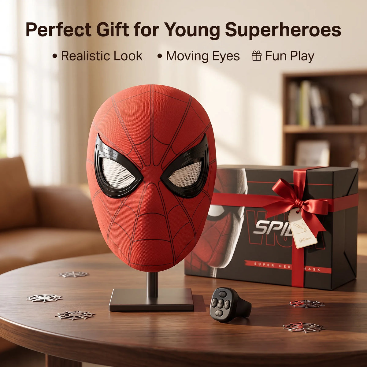 Realistic Spider-Man Mask with Moving Eyes for Kids – Superhero Costume Accessory