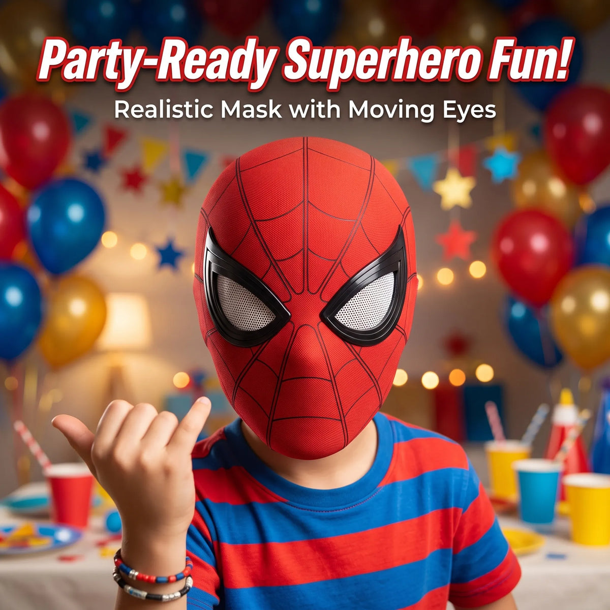 Realistic Spider-Man Mask with Moving Eyes for Kids – Superhero Costume Accessory