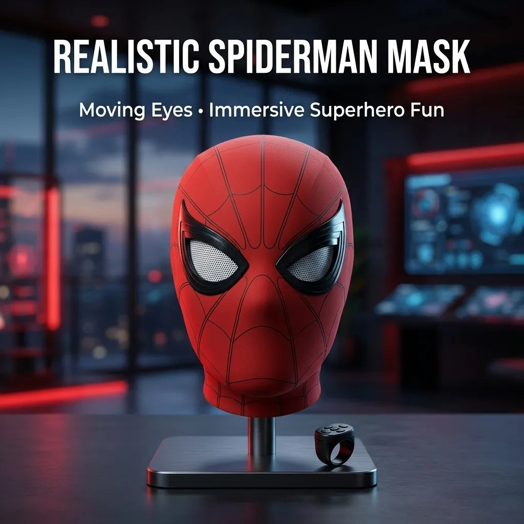 Realistic Spider-Man Mask with Moving Eyes for Kids – Superhero Costume Accessory