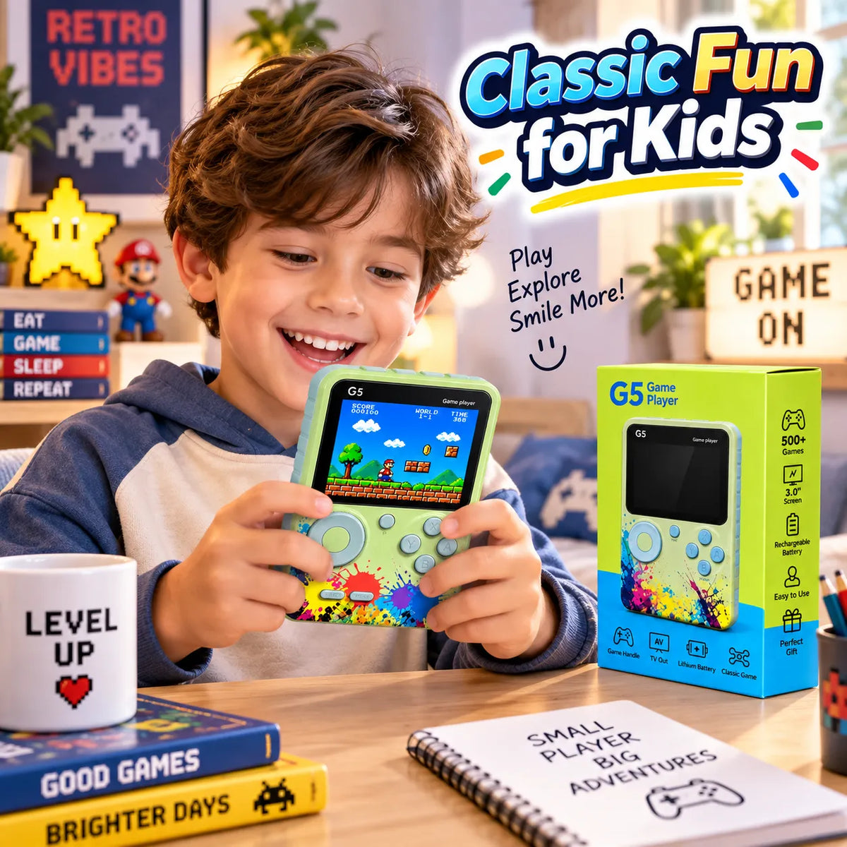 RetroPlay G5 500-in-1 Game Console – Rechargeable Retro Handheld Gaming System | Toynic Kids Zone
