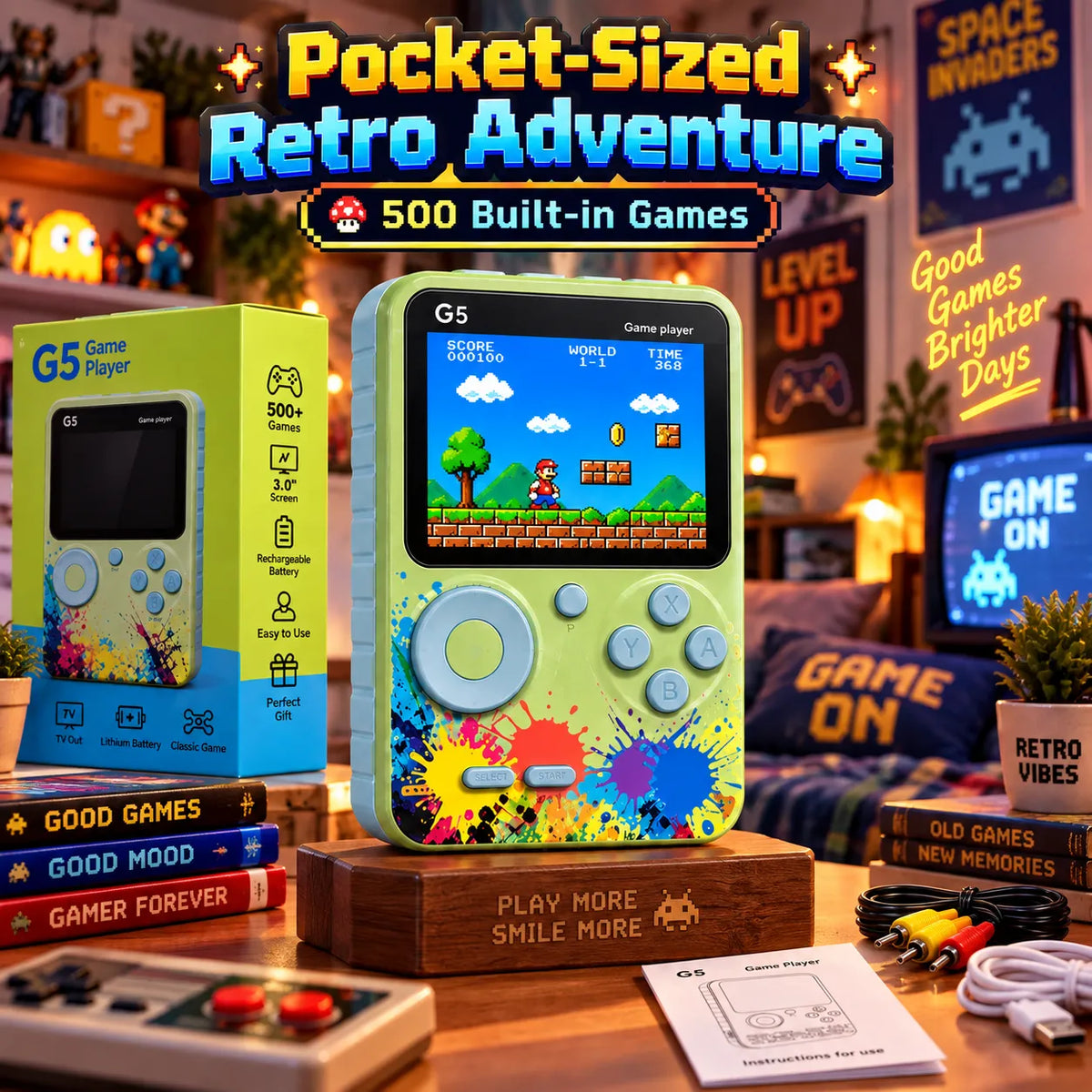 RetroPlay G5 500-in-1 Game Console – Rechargeable Retro Handheld Gaming System | Toynic Kids Zone