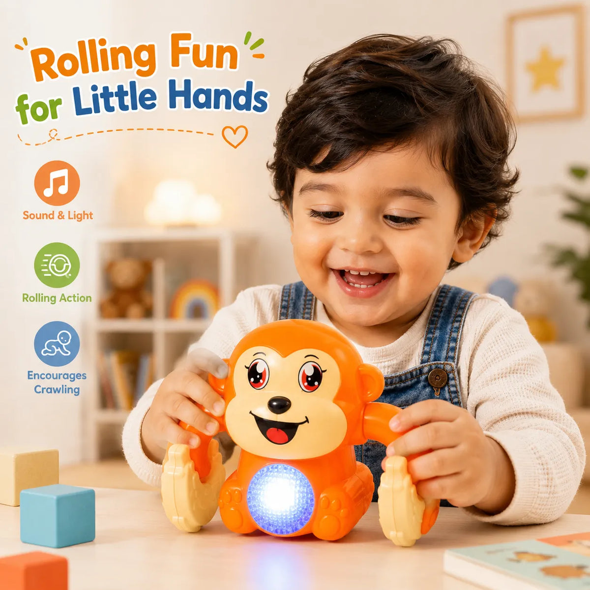 Rolling Banana Monkey Toy with Lights, Music & Touch Sensor