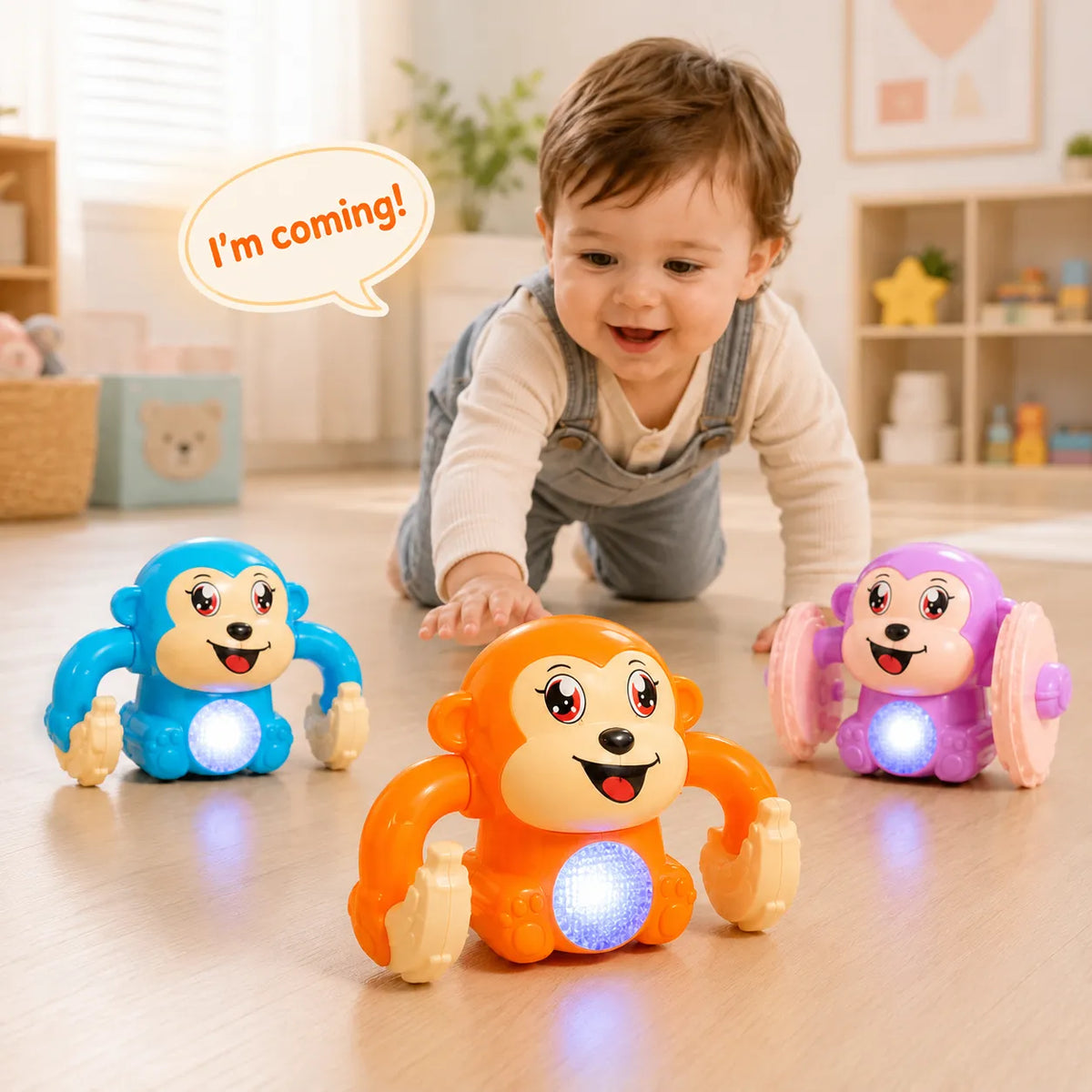Rolling Banana Monkey Toy with Lights, Music & Touch Sensor