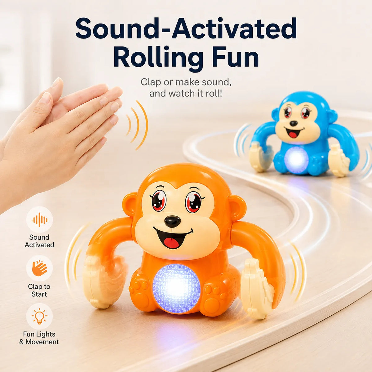Rolling Banana Monkey Toy with Lights, Music & Touch Sensor