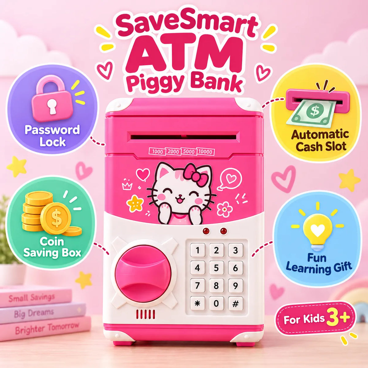 SaveSmart ATM Electronic Piggy Bank – Password-Protected Kids Money Bank | Toynic Kids Zone