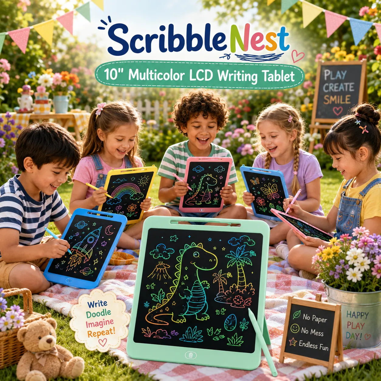LCD Writing Tablet for Kids – Reusable Color Drawing Board